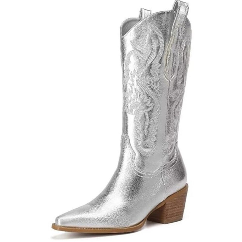 New Silver Western Cowboy Boots Size 7 - Picture 6 of 13